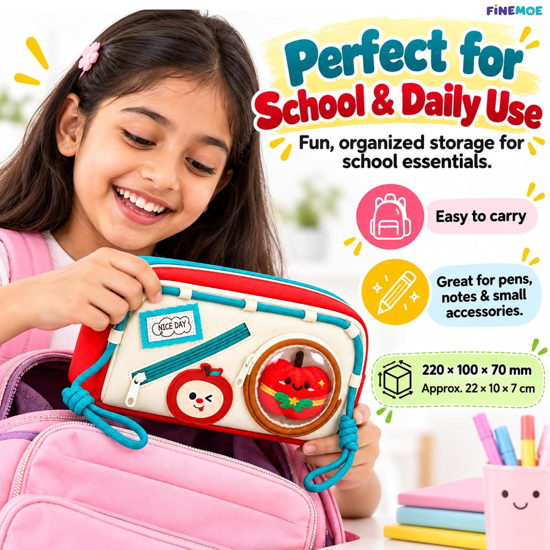 Patch Pencil Pouch – Removable Patches, Holds 55 Pens – Red Apple