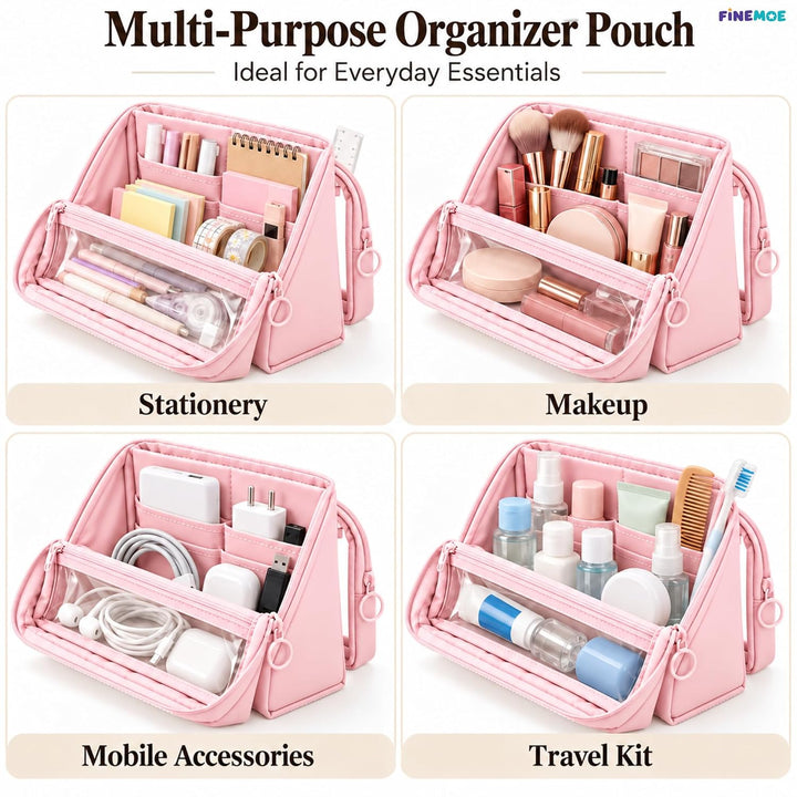 Standing Pencil Case – Detachable Clear Pouch – Pink
