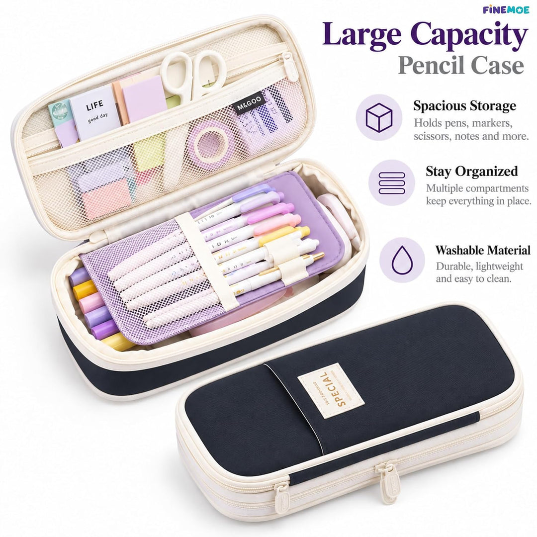 Expandable Pencil Case – Slim 3 cm, Opens to 7 cm – Black