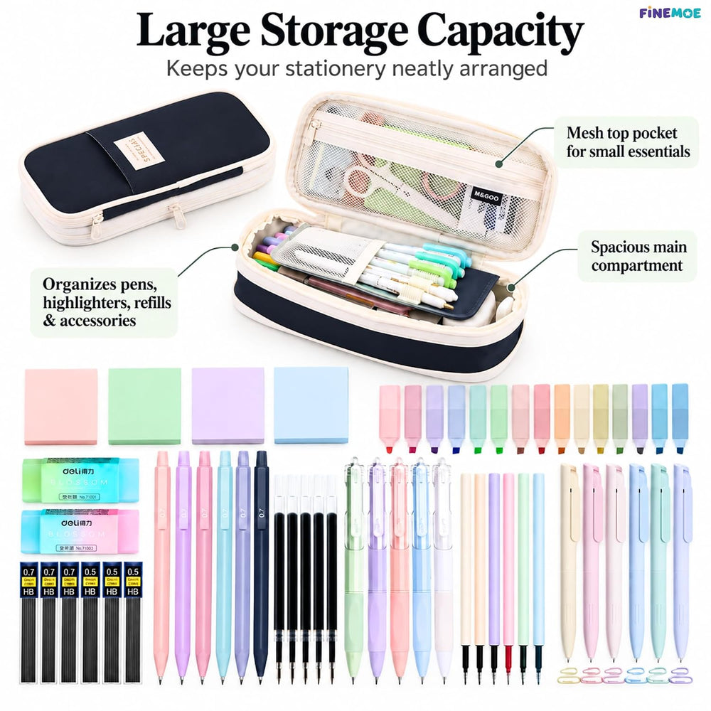 Expandable Pencil Case – Slim 3 cm, Opens to 7 cm – Black