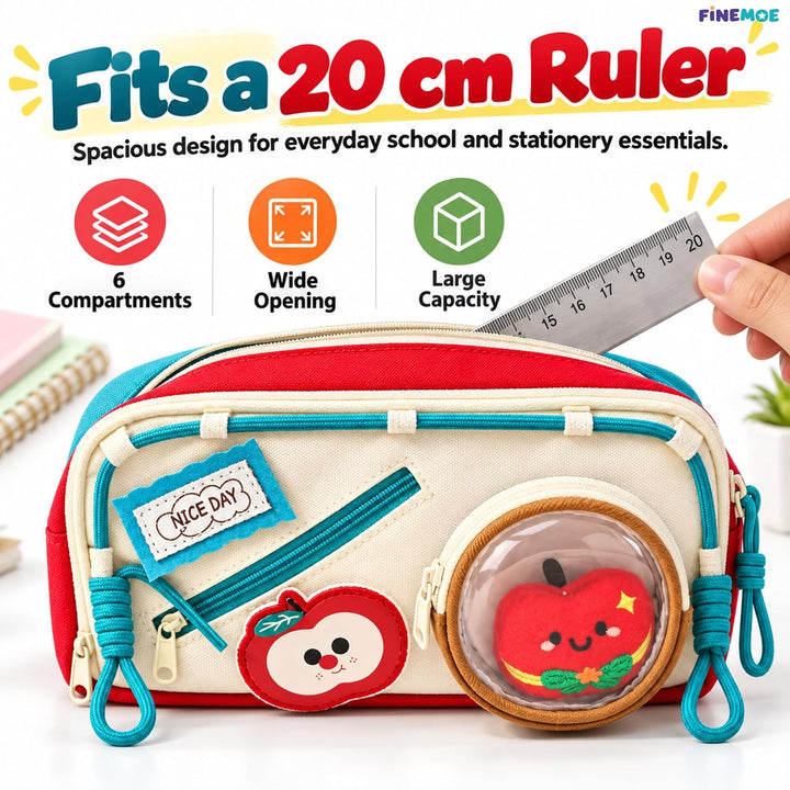 Patch Pencil Pouch – Removable Patches, Holds 55 Pens – Red Apple