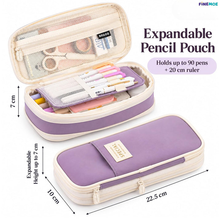 Expandable Pencil Case – Slim 3 cm, Opens to 7 cm – Purple