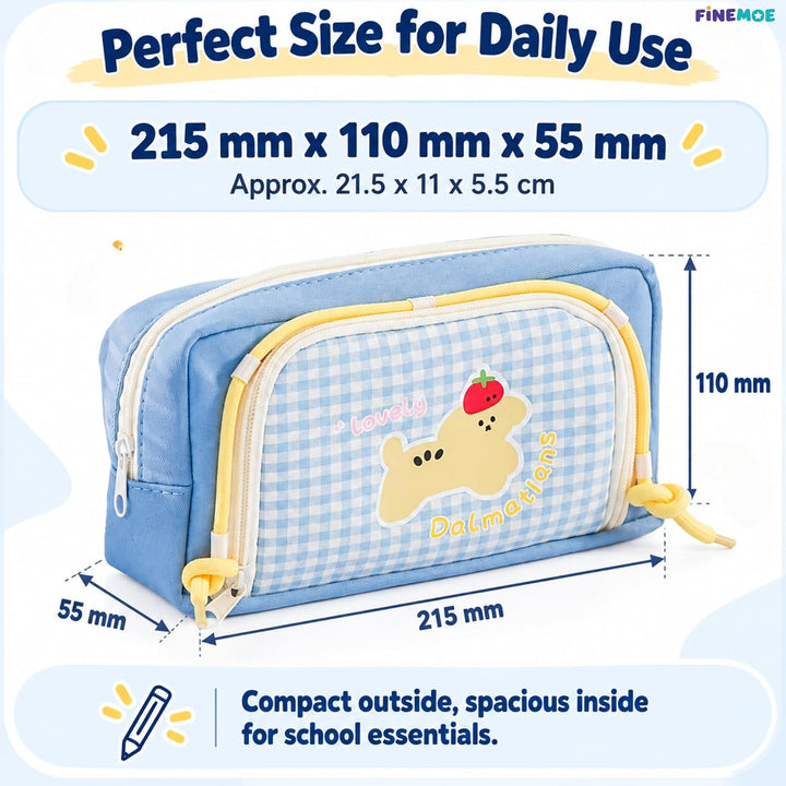 Double-Zip Puppy Pencil Pouch – Canvas – Blue