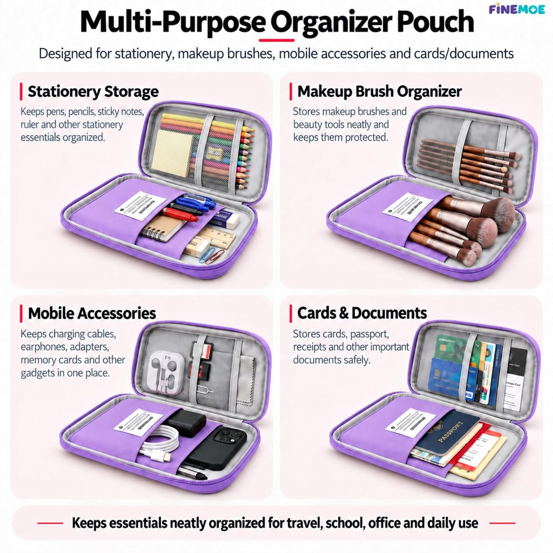 Book-Style Pencil Case – Mesh and Phone Pocket – Purple