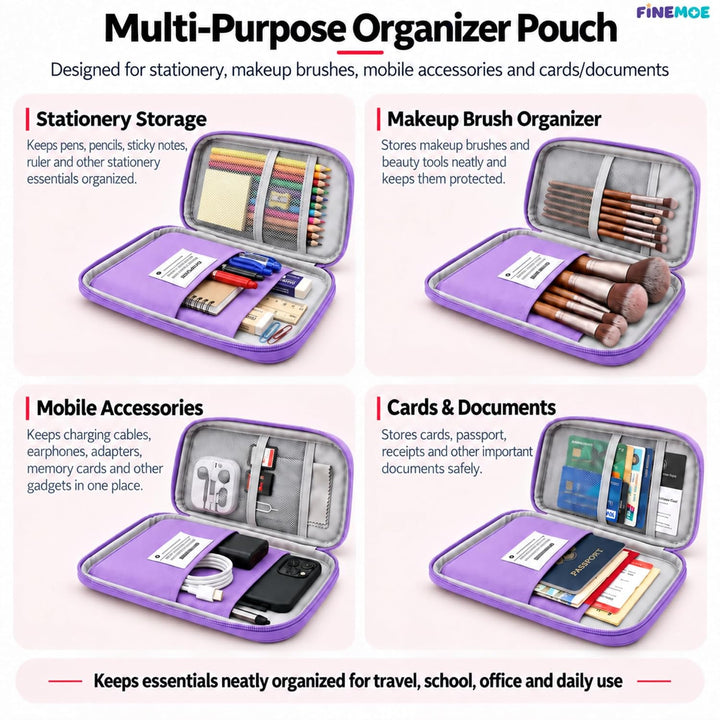 Book-Style Pencil Case – Mesh and Phone Pocket – Purple