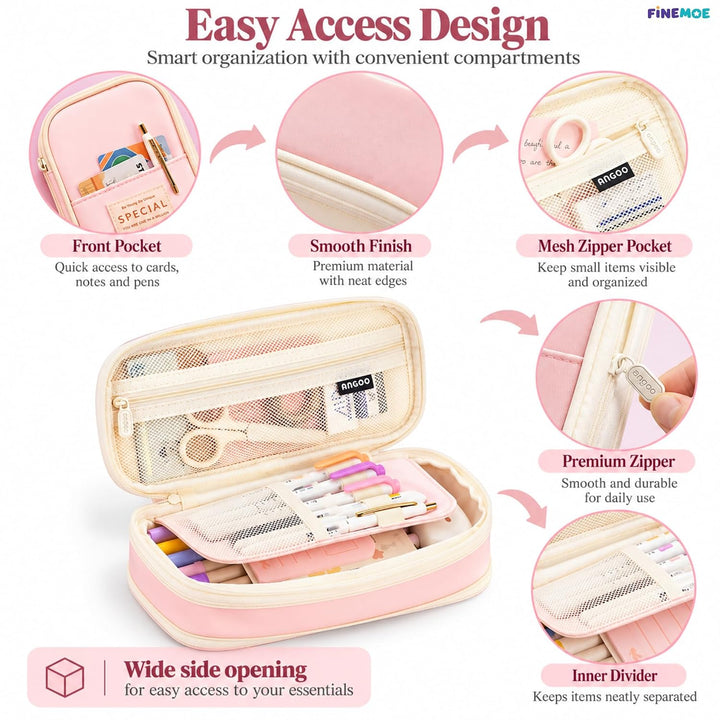 Expandable Pencil Case – Slim 3 cm, Opens to 7 cm – Pink