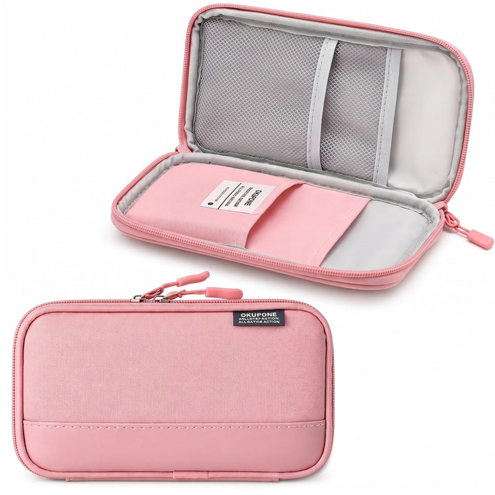 Book-Style Pencil Case – Mesh and Phone Pocket – Pink