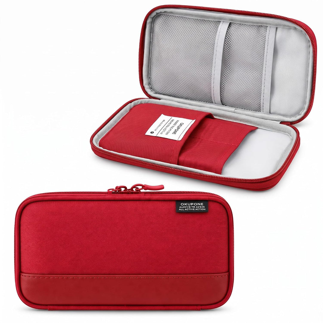 Book-Style Pencil Case – Mesh and Phone Pocket – Red