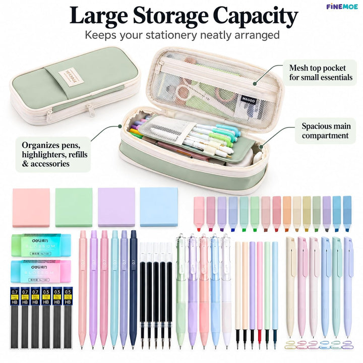 Expandable Pencil Case – Slim 3 cm, Opens to 7 cm – Sage Green