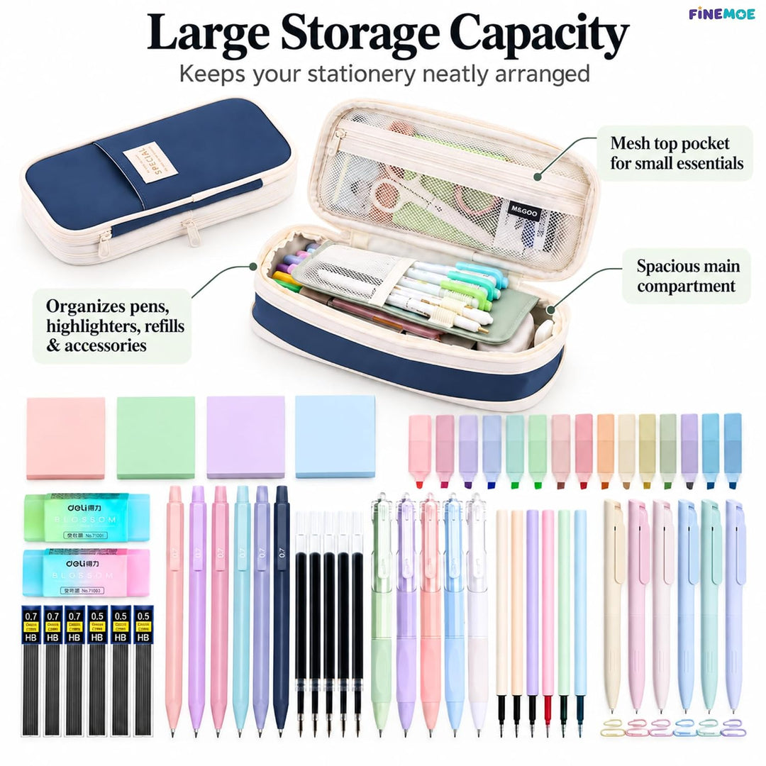 Expandable Pencil Case – Slim 3 cm, Opens to 7 cm – Navy Blue