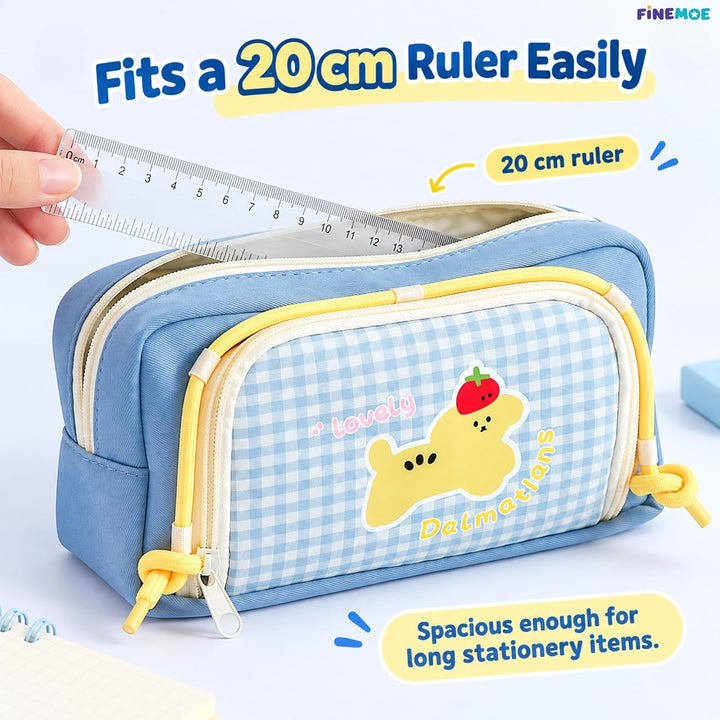 Double-Zip Puppy Pencil Pouch – Canvas – Blue
