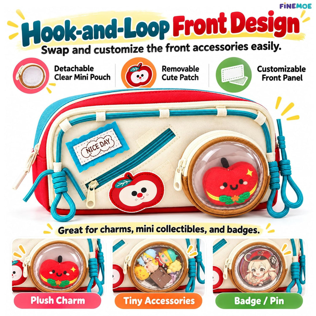 Patch Pencil Pouch – Removable Patches, Holds 55 Pens – Red Apple