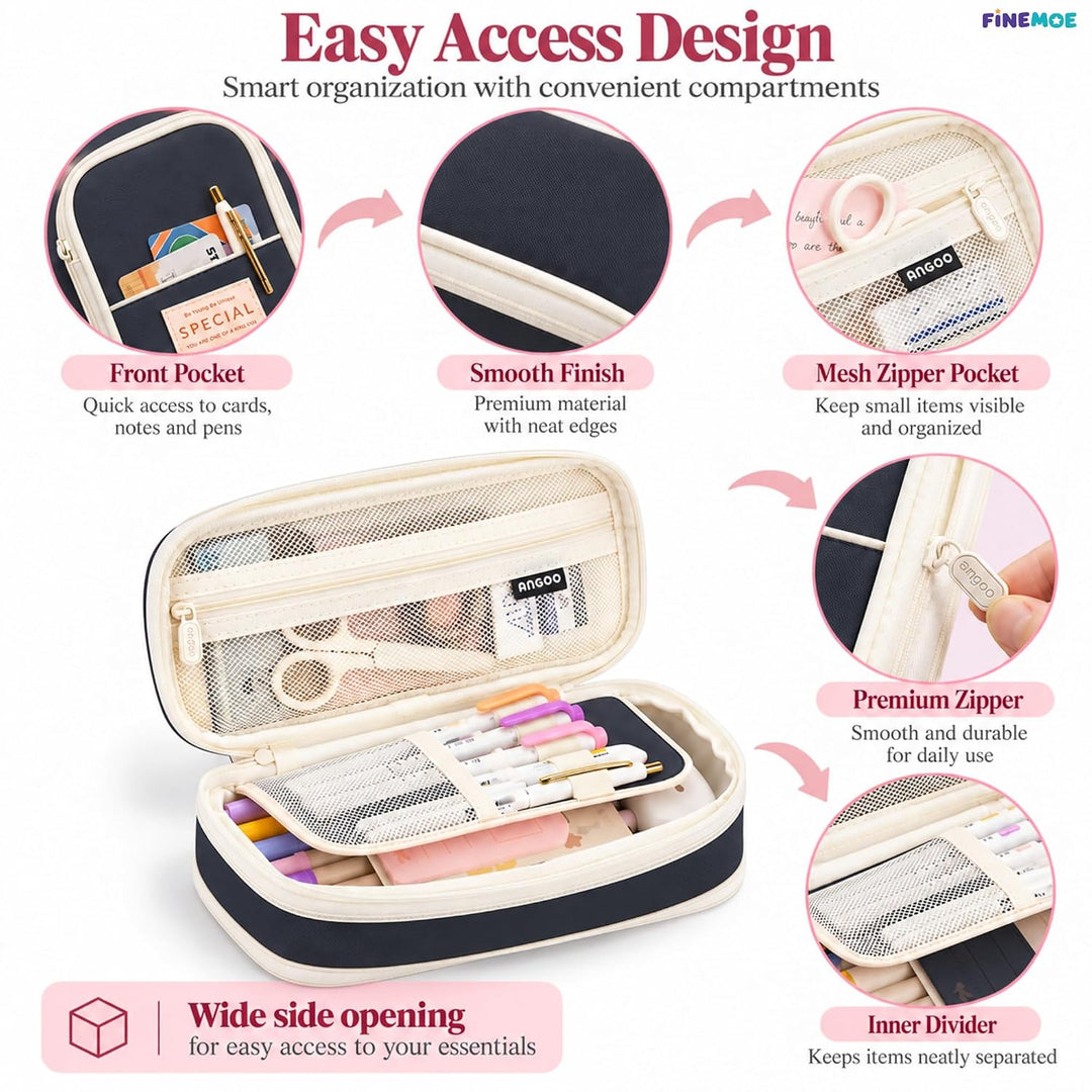 Expandable Pencil Case – Slim 3 cm, Opens to 7 cm – Black