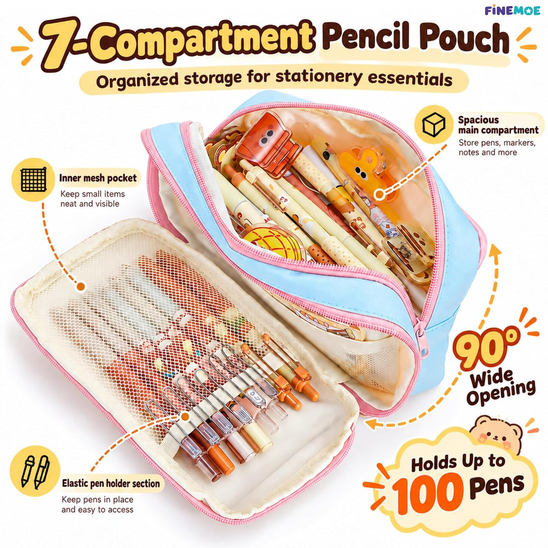 Cute Puppy Pencil Pouch – Embroidered, 4 Pockets