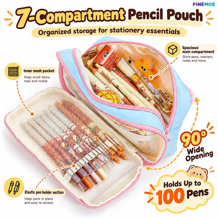 Cute Puppy Pencil Pouch – Embroidered, 4 Pockets