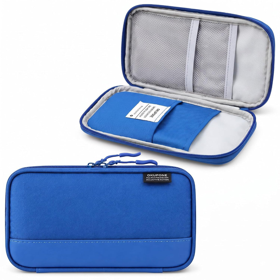 Book-Style Pencil Case – Mesh and Phone Pocket – Blue