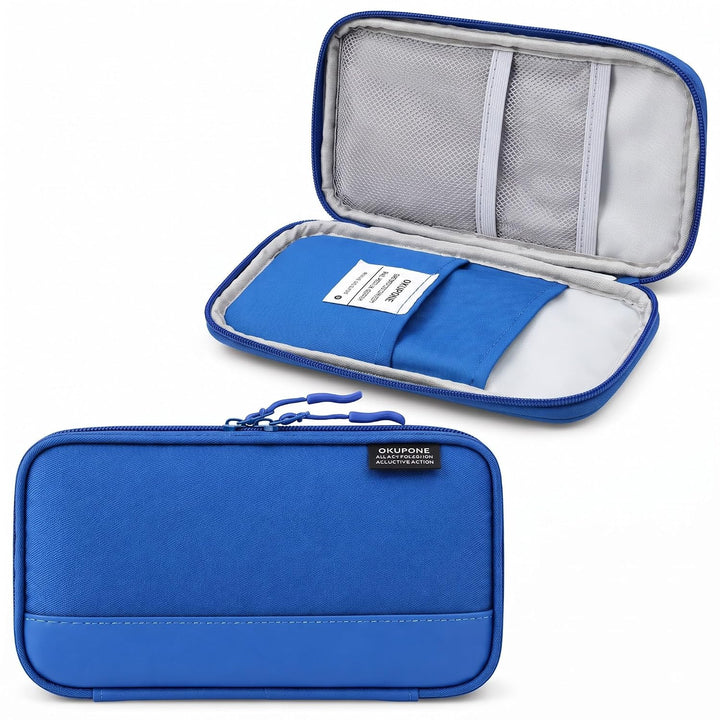 Book-Style Pencil Case – Mesh and Phone Pocket – Blue