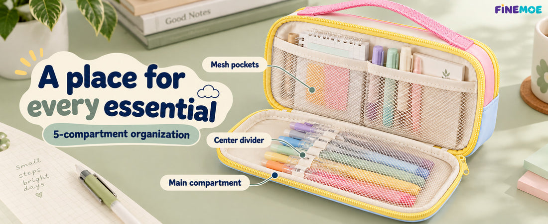 5-Compartment Pencil Pouch – Big Pen Case with Handle