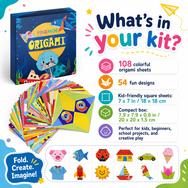 Kids Origami Craft Paper Kit 108 Sheets 54 Designs