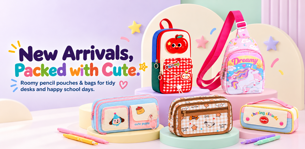 New Arrivals, Packed with Cute - new Finemoe pencil pouches and a unicorn kids sling bag