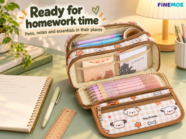 9-Layer Plaid Pencil Pouch – Flip-Open Front