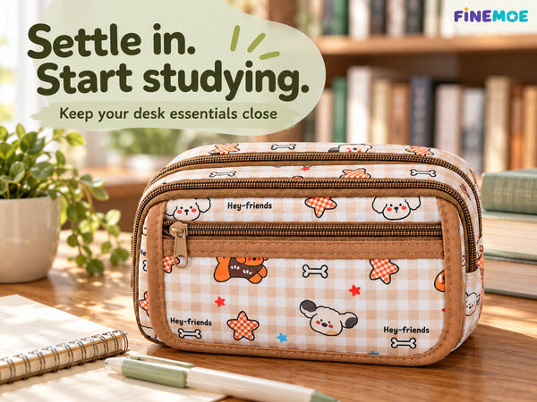 9-Layer Plaid Pencil Pouch – Flip-Open Front