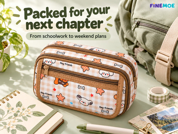 9-Layer Plaid Pencil Pouch – Flip-Open Front