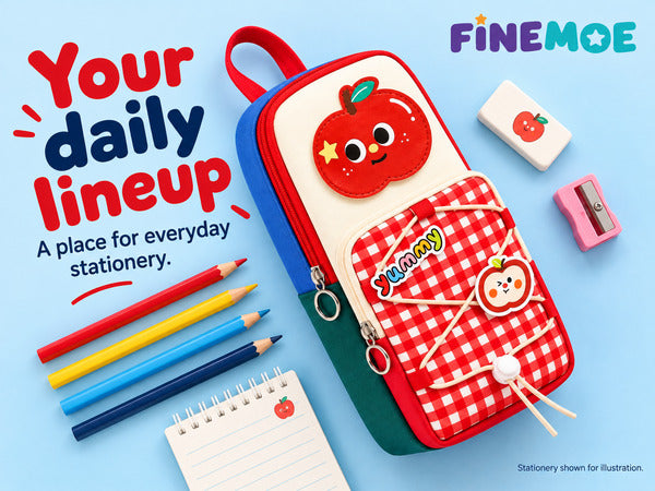 School Bag Pencil Pouch – Stands Upright, Red Apple