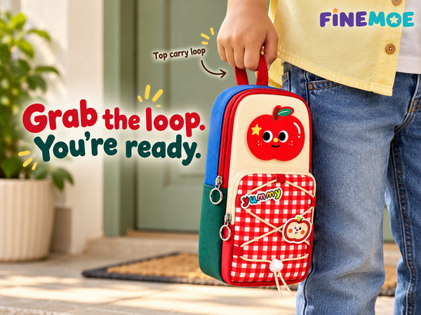 School Bag Pencil Pouch – Stands Upright, Red Apple