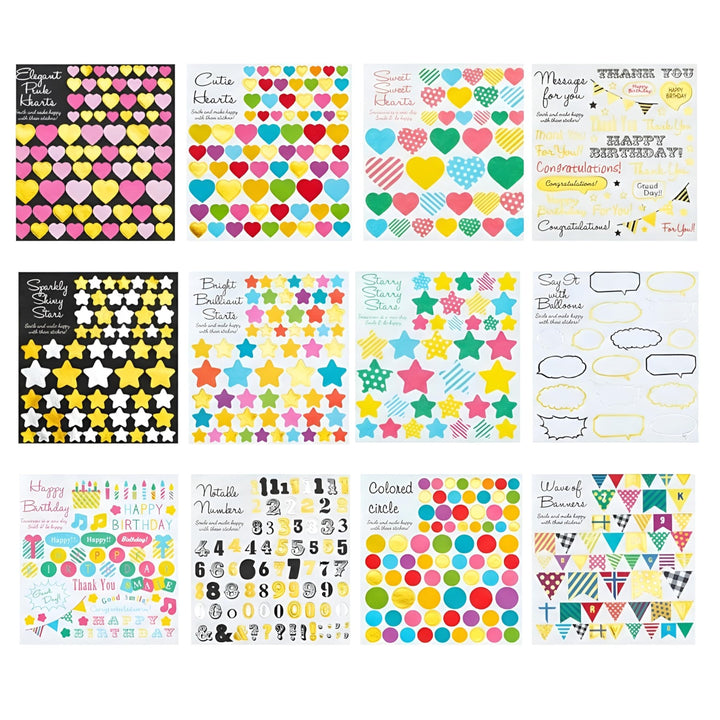 Aesthetic Sticker Pack – Cute Self - Adhesive Stickers (12 Sheets, Birthday Mix Theme) - Finemoe