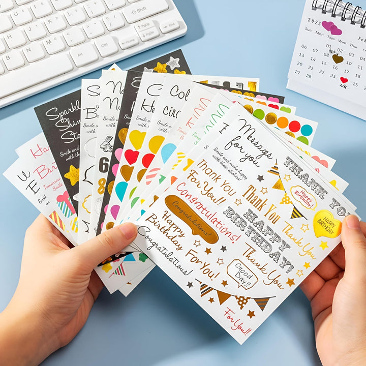 Aesthetic Sticker Pack – Cute Self - Adhesive Stickers (12 Sheets, Birthday Mix Theme) - Finemoe