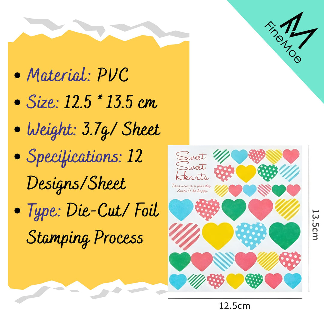 Aesthetic Sticker Pack – Cute Self - Adhesive Stickers (12 Sheets, Birthday Mix Theme) - Finemoe