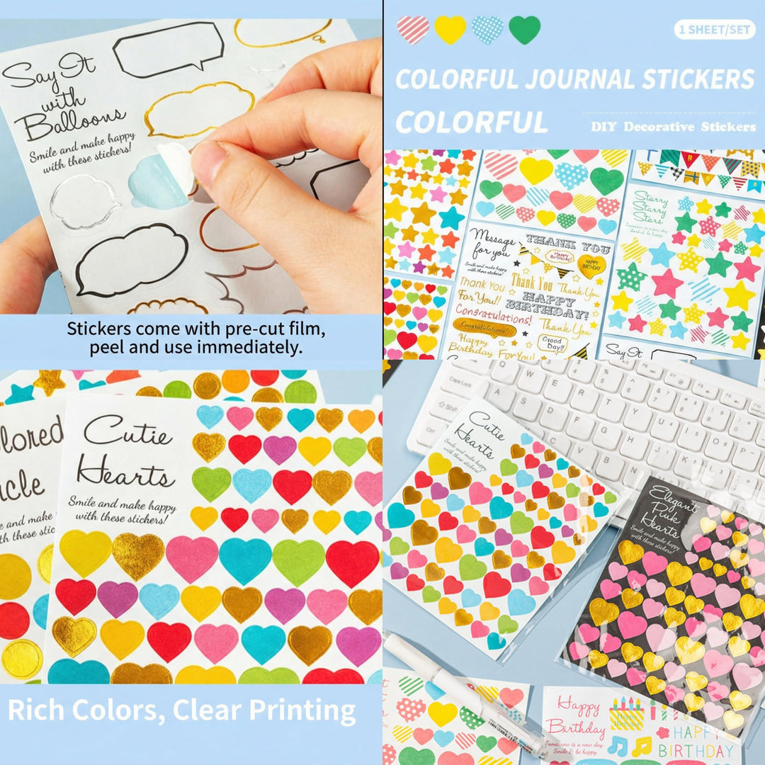 Aesthetic Sticker Pack – Cute Self - Adhesive Stickers (12 Sheets, Birthday Mix Theme) - Finemoe