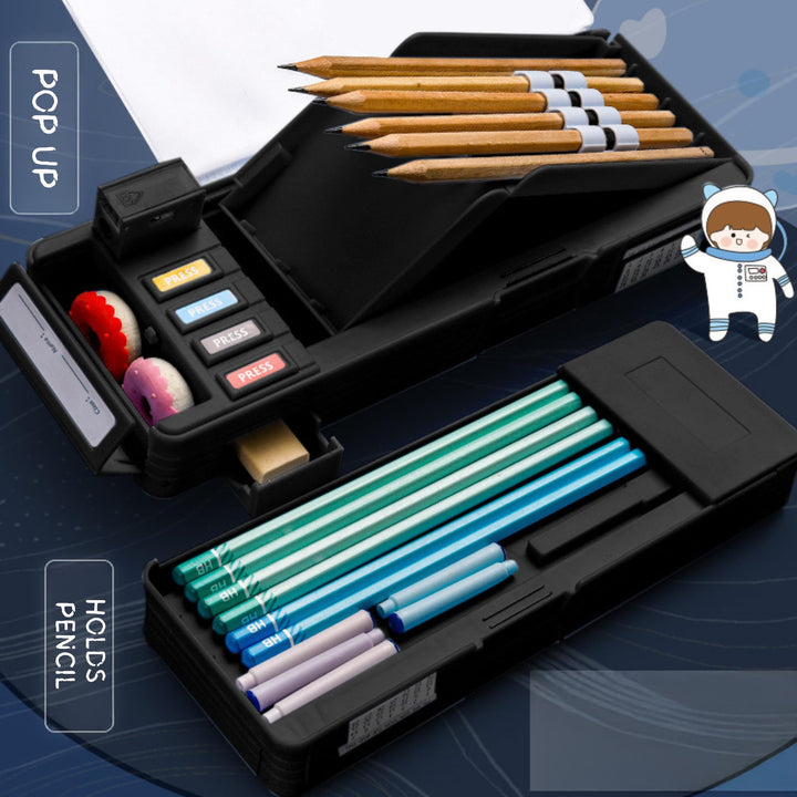 Astronaut Pencil Case for Kids – Double Layer Large Capacity (Blue &amp; Black) - Finemoe