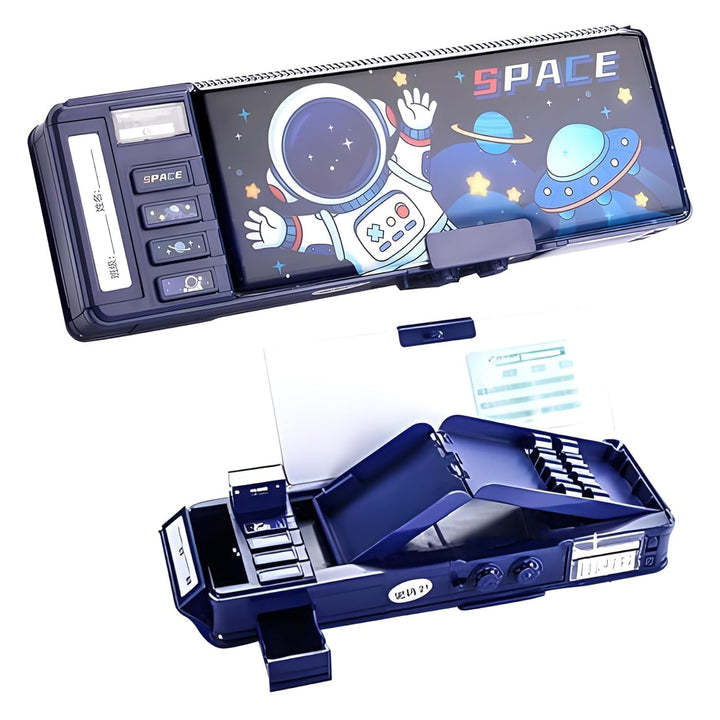 Astronaut Pencil Case for Kids – Double Layer Large Capacity (Blue &amp; Black) - Finemoe