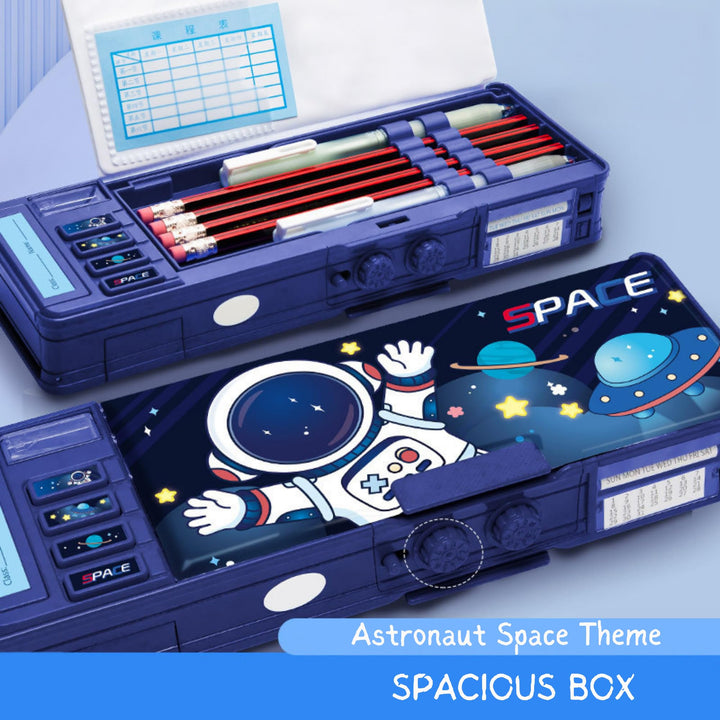 Astronaut Pencil Case for Kids – Double Layer Large Capacity (Blue &amp; Black) - Finemoe