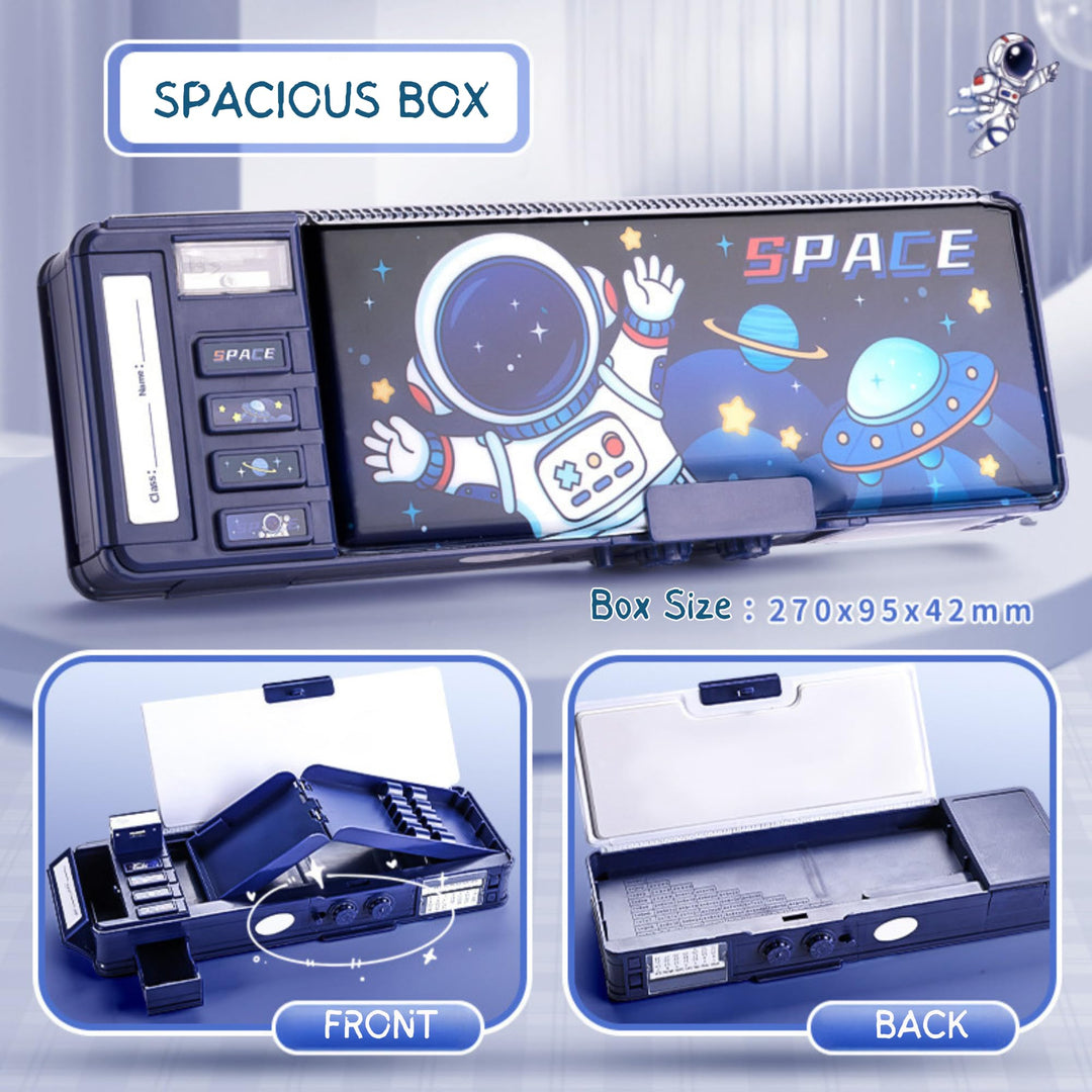 Astronaut Pencil Case for Kids – Double Layer Large Capacity (Blue &amp; Black) - Finemoe