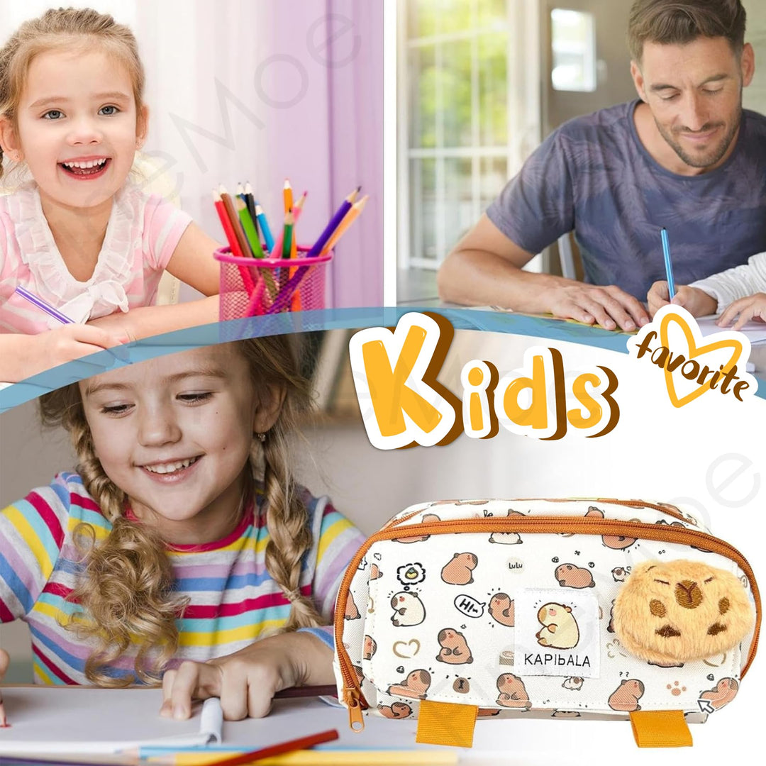 Capybara Pencil Pouch with Teddy Pin - Finemoe