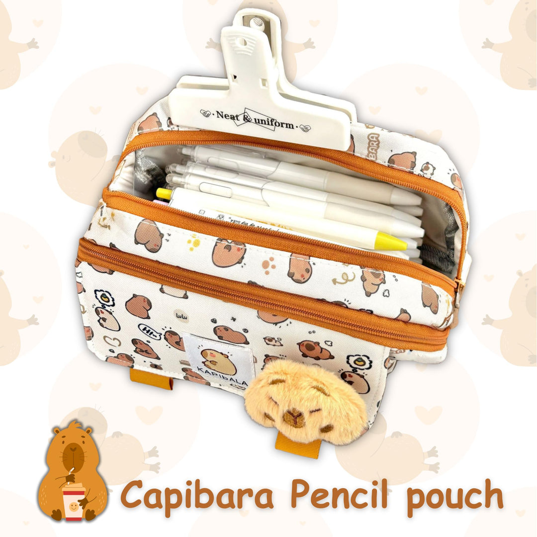 Capybara Pencil Pouch with Teddy Pin - Finemoe