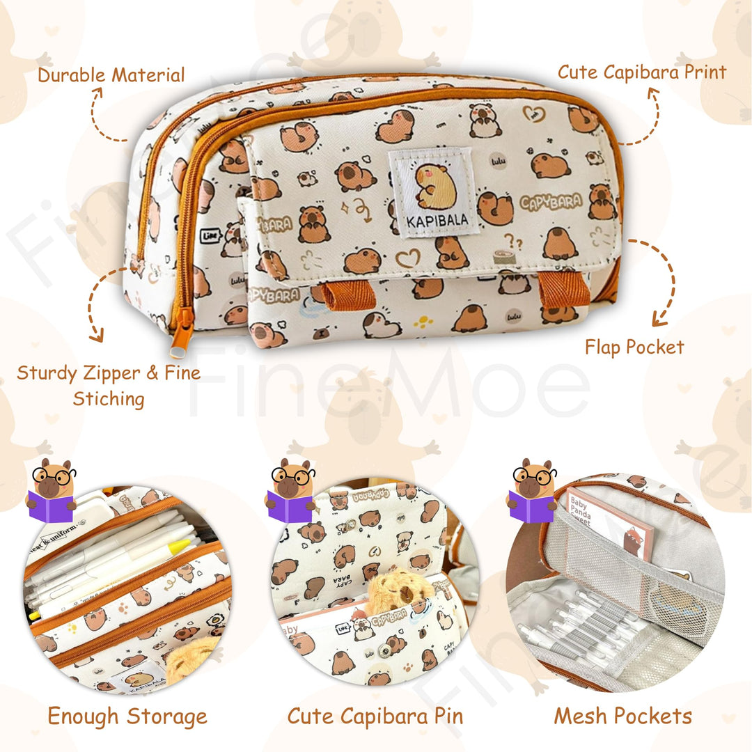 Capybara Pencil Pouch with Teddy Pin - Finemoe