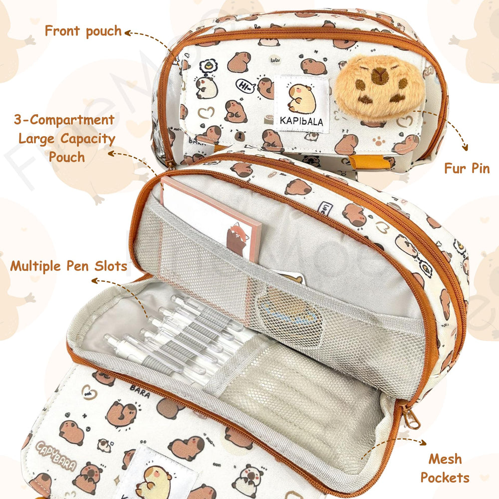 Capybara Pencil Pouch with Teddy Pin - Finemoe