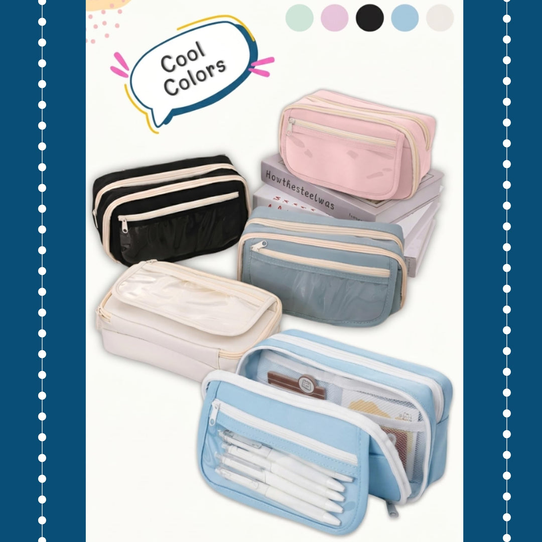 Clear Zipper Large Pencil Bag - Finemoe
