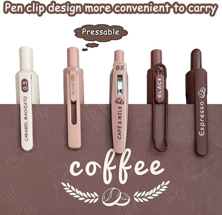 Coffee Theme Gel Pens Set of 5 Black Ink - Finemoe