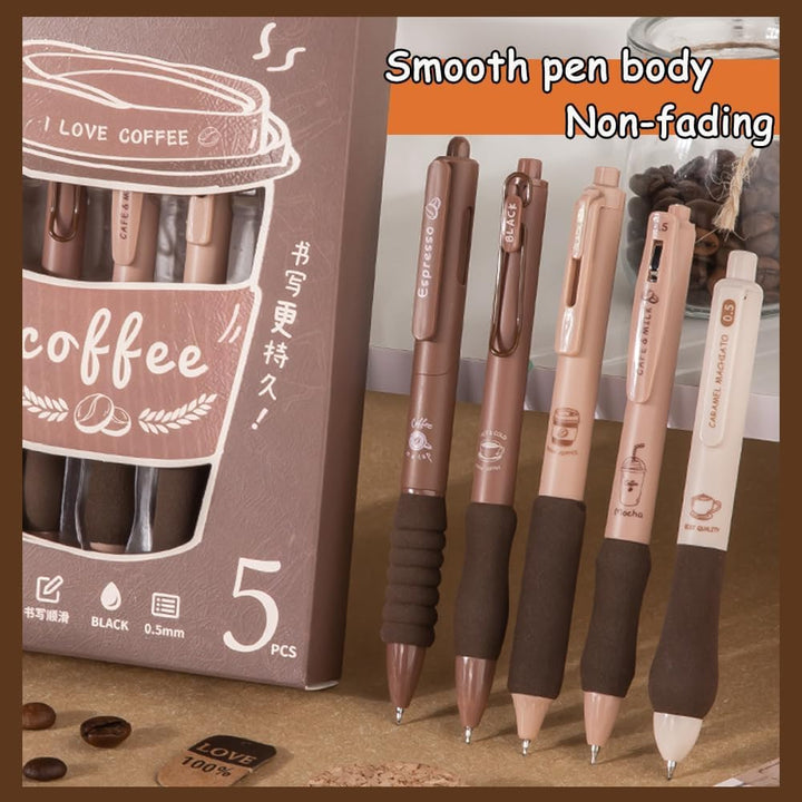 Coffee Theme Gel Pens Set of 5 Black Ink - Finemoe