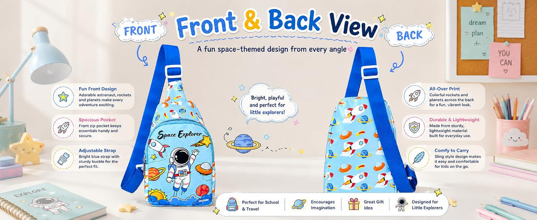Kids Sling Bag – Unicorn, Astronaut or Dinosaur