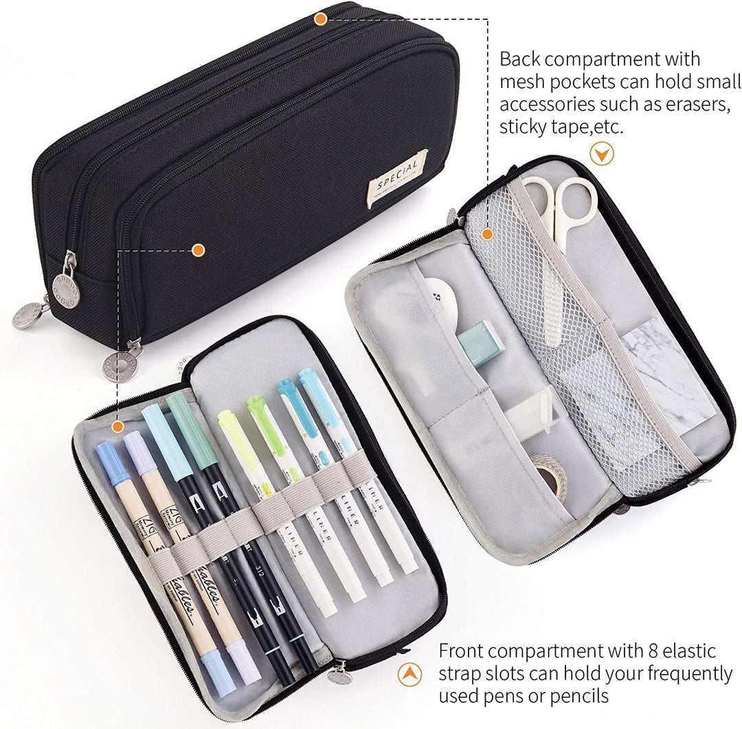 FineMoe Large Capacity Pencil Pouch, 3 Pen &amp; Pencil Case for Girls &amp; Boys, Canvas Aesthetic Pencil Box Pouch for School - Organize Pouch Women Students School Office School Supplies - Finemoe