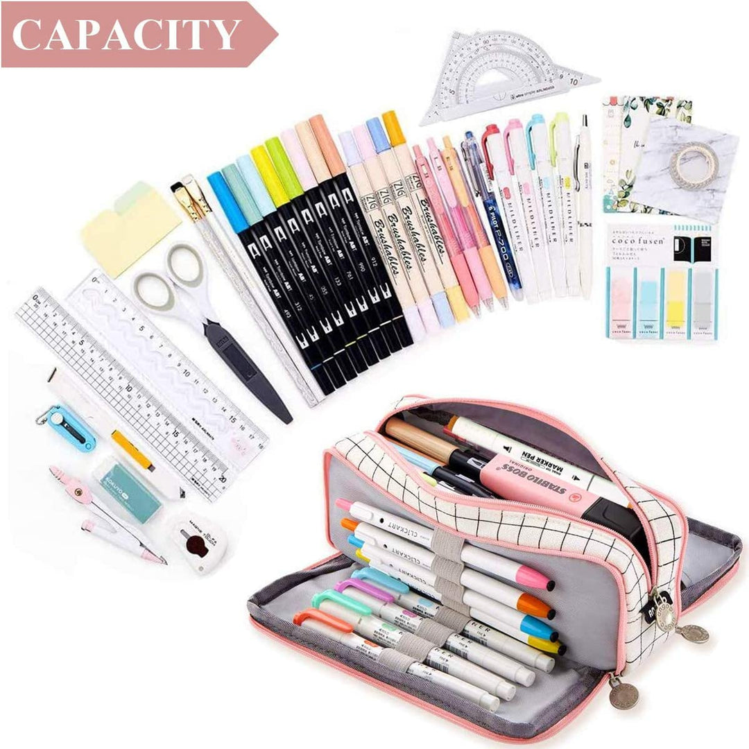 FineMoe Large Capacity Pencil Pouch, 3 Pen &amp; Pencil Case for Girls &amp; Boys, Canvas Aesthetic Pencil Box Pouch for School - Organize Pouch Women Students School Office School Supplies - Finemoe