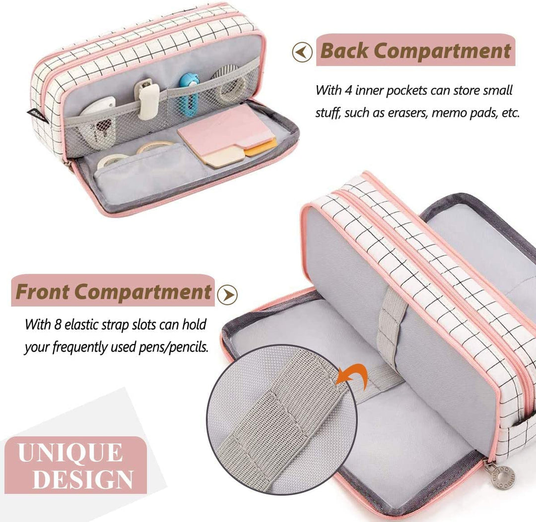 FineMoe Large Capacity Pencil Pouch, 3 Pen &amp; Pencil Case for Girls &amp; Boys, Canvas Aesthetic Pencil Box Pouch for School - Organize Pouch Women Students School Office School Supplies - Finemoe