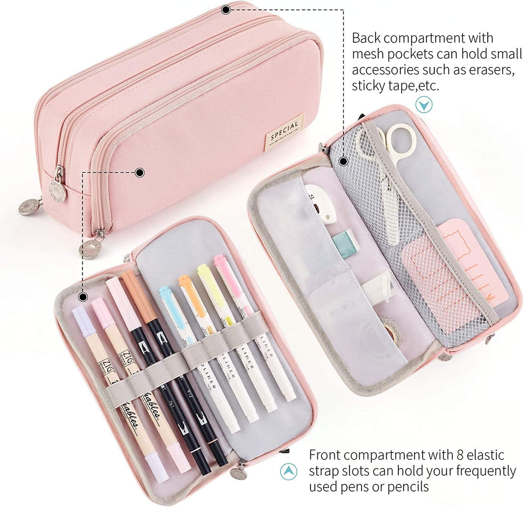 FineMoe Large Capacity Pencil Pouch, 3 Pen &amp; Pencil Case for Girls &amp; Boys, Canvas Aesthetic Pencil Box Pouch for School - Organize Pouch Women Students School Office School Supplies - Finemoe