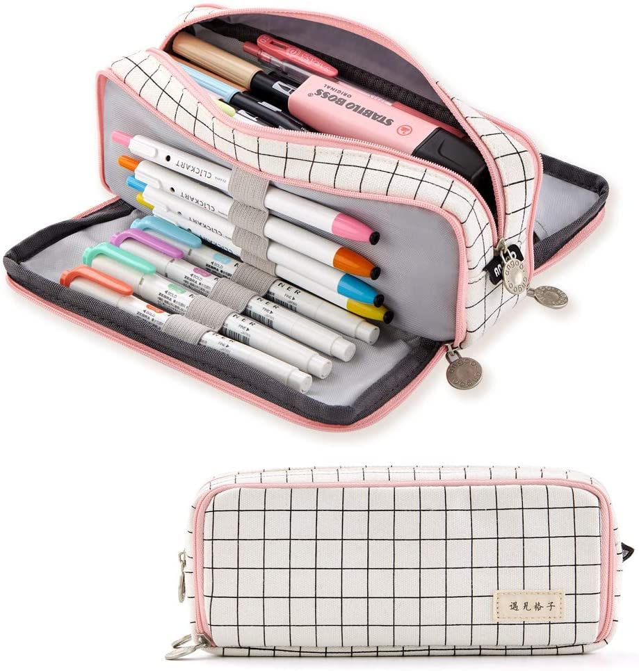 FineMoe Large Capacity Pencil Pouch, 3 Pen &amp; Pencil Case for Girls &amp; Boys, Canvas Aesthetic Pencil Box Pouch for School - Organize Pouch Women Students School Office School Supplies - Finemoe
